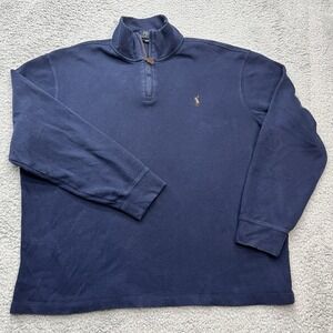 Polo Ralph Lauren Estate Rib 1/4 Zip Sweater Mens XL Flesh Pony Blue Preppy